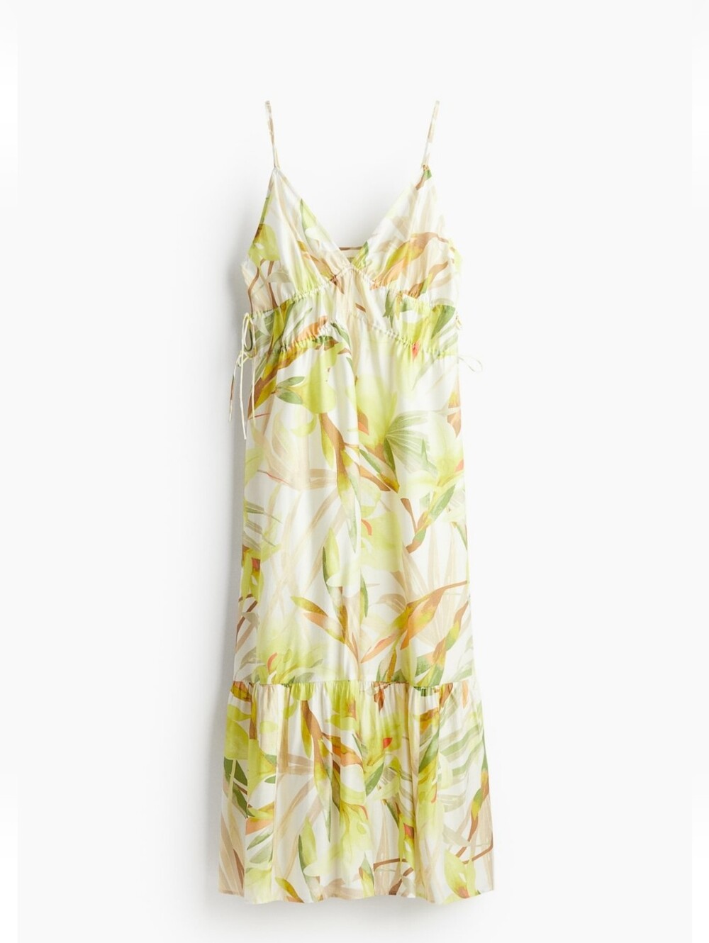 H&M Botanical Print Spaghetti-Strap Maxi Dress - Green & Cream